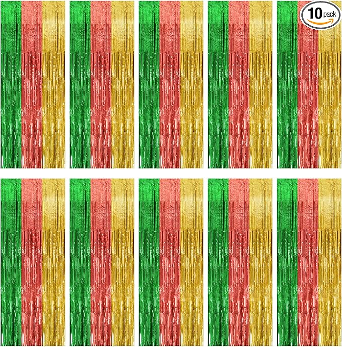 10 Pack Hawaii Party Backdrop Decorations Vibrant Summer Streamers Foil Fringe Curtains Metallic Tinsel Backdrop for Birthday Graduation Baby Shower Christmas Beach Holiday Party Decors