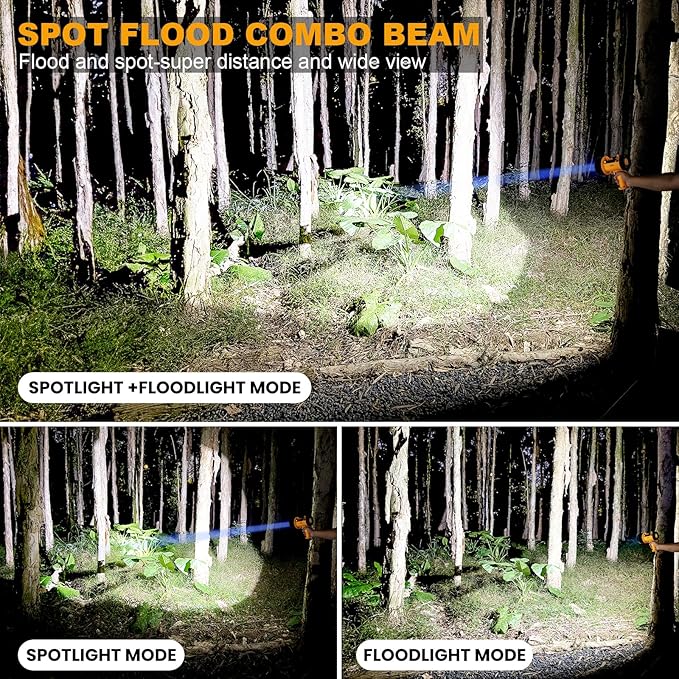 XINXI Rechargeable Spotlight 1,000,000 Lumens with COB Floodlight, IP67 Waterproof Spotlight Flashlight, Long Runtime Handheld Spot Light with Red Filter,Outdoor Spot Light for Hunting,Fishing(Yellow)