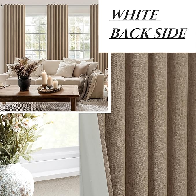 Rust Brown Short Small Window Room Darkening Curtains 54 Inches Long for Bedroom/Basement, Boho Linen Thermal&Soundproof Blackout Curtain Back Tab Pleated with Hooks Chocolate (50"Wx54L 2 Panels)
