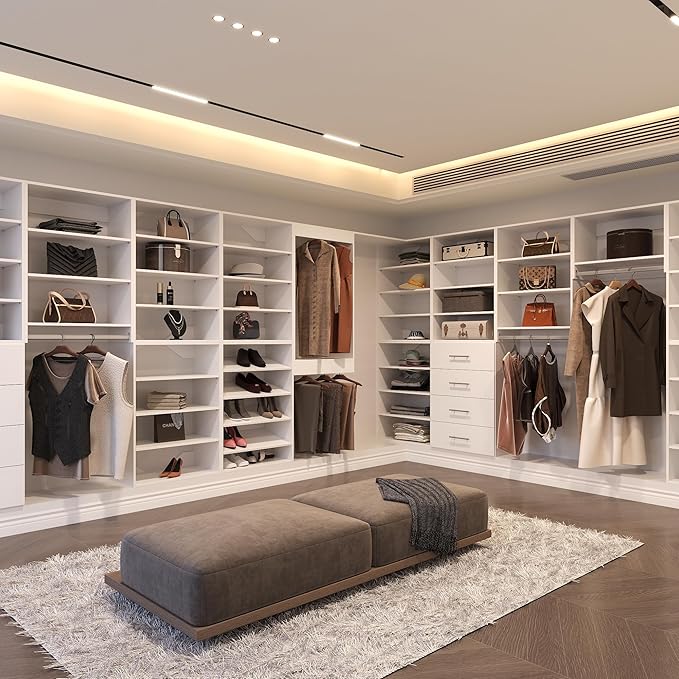 Double Hanging Closet Unit, Modular Closet System, Wood Closet System Organizer with Storage for Walk in Closets, Clothing Rack Wardrobe Closet for Hanging Clothes, Bedroom, White, 22.5" W
