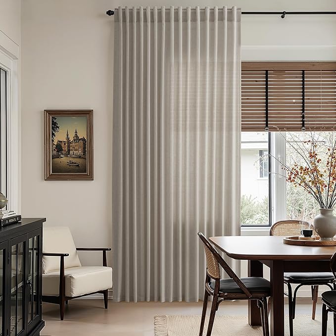 Nanspring Grey Beige 72 Inch Curtains for Living Room Linen Blend Luxury Light Filtering Semi Sheer Curtain Back Tab Simple Modern Neutral Elegant Boho Gray Drapes for Bedroom 52x72, 2 Panels
