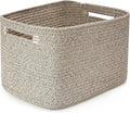 Shelf Woven Storage Basket, 15 x 10 x 9” Closet Rope Baskets For Organizing, Square Bins with Handles, Brown