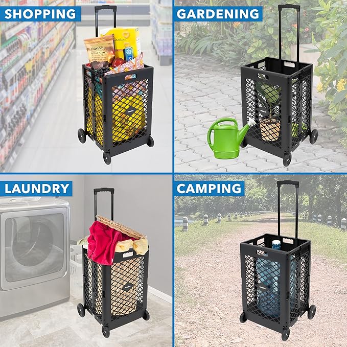 Mount-It! Mesh Rolling Utility Cart, Folding and Collapsible Hand Crate on Wheels, 55 Lbs Capacity