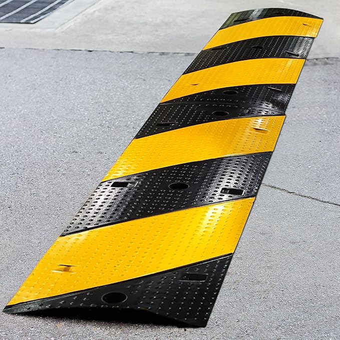 2 Pack 3.3 ft Speed Bumps - Heavy-Duty Rubber Construction, Dual Channel Floor Cord Cover, High Visibility Design, Non-Slip Surface, Easy Installation and Modular Design