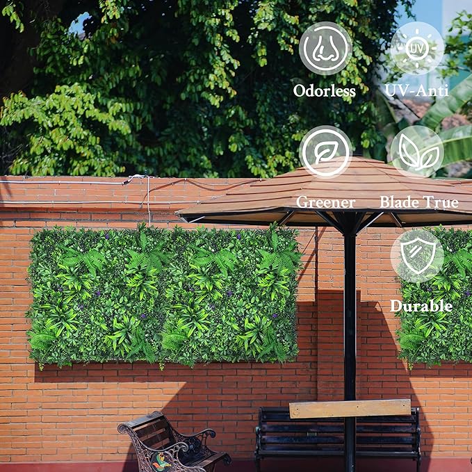 Artificial Greenery Wall Panels: 50'' x 120'' UV-Anti Faux Greennery Grass Wall Privacy Backdrop Fence Screen for Garden Fence Covering Privacy, Outdoor Indoor Home Decor