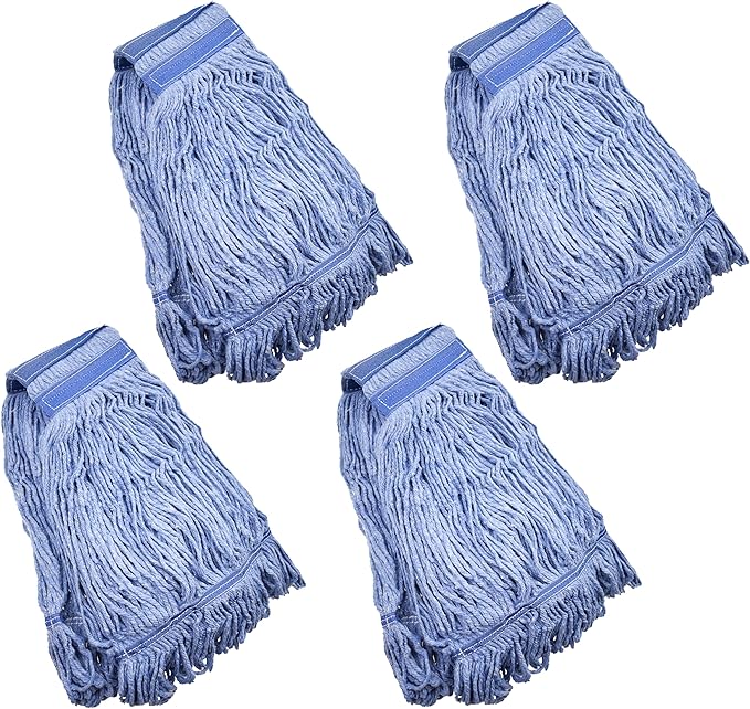 Mop Head Replacement Commercial Heavy Duty String Blue Wet Mop Heads for 3 Typs Commercial Mop Handle(4 pcs,Medium,Weight 16oz)