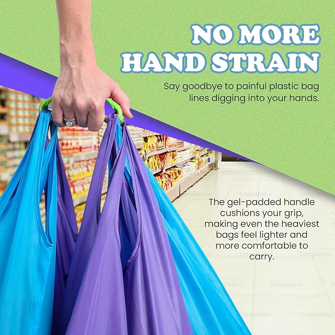 Click & Carry Grocery Bag Holder & Plastic Bag Carrier With Gel Padded Handle - Hands-Free Shopping Assistant for Multiple Bags, Paint Cans & Luggage - 100lb Capacity, As Seen on Shark Tank