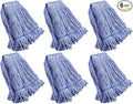 String Mop Heads Replacement Heavy Duty Commercial Grade Blue Cotton Looped End Wet Industrial Cleaning Mop Head Refills (6, Large)
