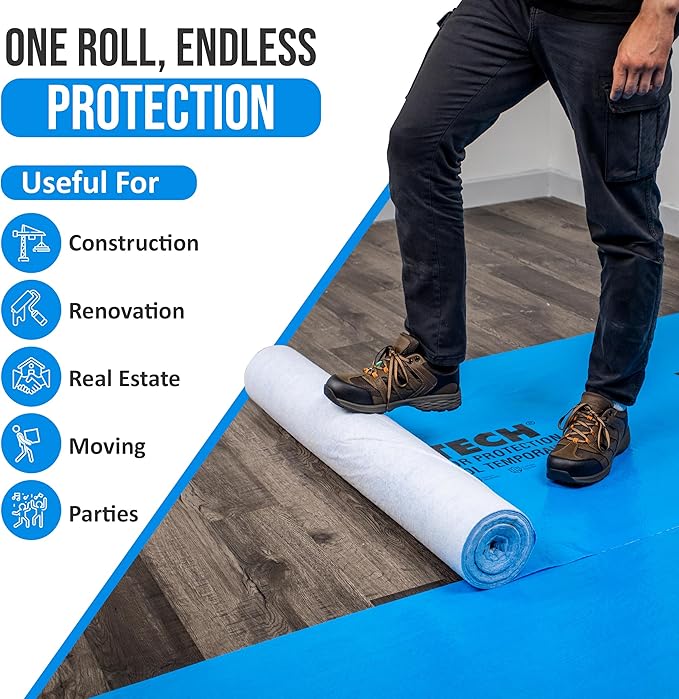 Temporary Floor Protection for Renovation, Painting, Construction - 40" x 90 ft, Covers 300 sqft