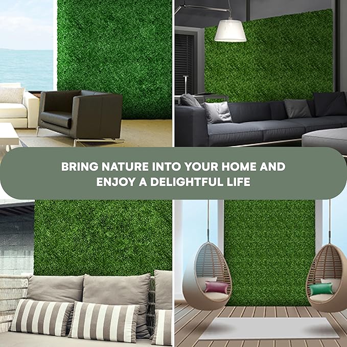 Grass Wall Panels 20″ × 20″ (12 Pack) – UV-Protected Artificial Boxwood Hedge Greenery Backdrop Covers 33.33 sq ft, Indoor/Outdoor Privacy Fence Screen, Zip Ties & Spare Leaves Included