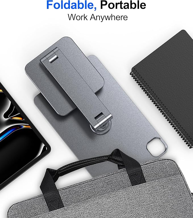 Magnetic iPad Stand with Wireless Charging, 18W Fast Charger, Suction Cup Base, 360° Rotating Panel & Foldable, ONLY for iPad Pro12.9” (M2/M1/4th/3rd) & Air13” (M3/M2), Work/Study Desk - Gray