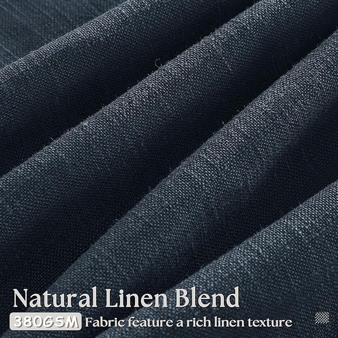 80 Inch Pinch Pleated Linen Curtains 2 Panels Set for Living Room Bedroom Boho Farmhouse Light Filter Navy Blue Indigo Semi Sheer Back Tab Pinch Pleat with Hooks Rings Window Curtain 80 Inches Long