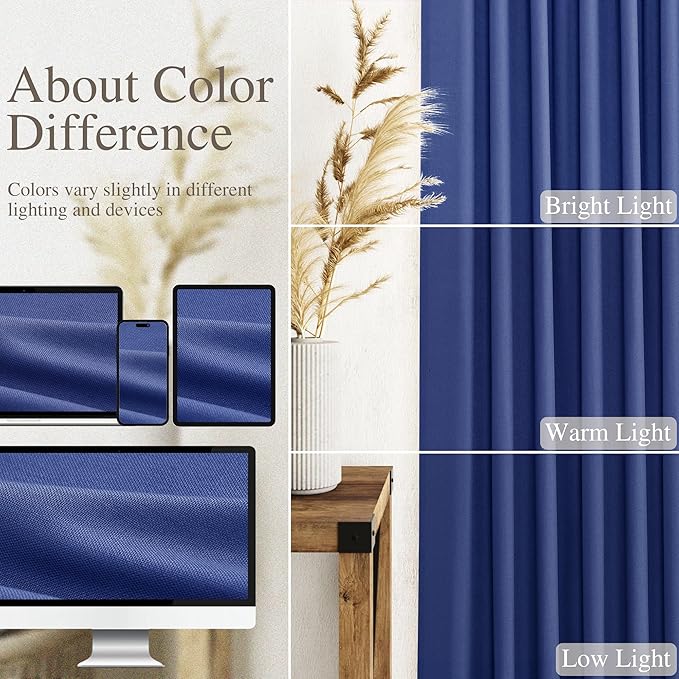 Linen Curtains Semi Sheer Classic Blue 96 Inches Long 2 Panels Set for Living Room Back Tab Rod Pocket Light Filtering Drape for Bedroom Modern Farmhouse Coastal Decor Protect Privacy 52x96
