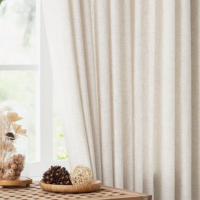 Vision Home Natural Pinch Pleated Semi Sheer Curtains Textured Linen Blended Light Filtering Window Curtains 84 inch for Living Room Bedroom Patio Pinch Pleat Drapes with Hooks 1 Panel 84" Wx84 L