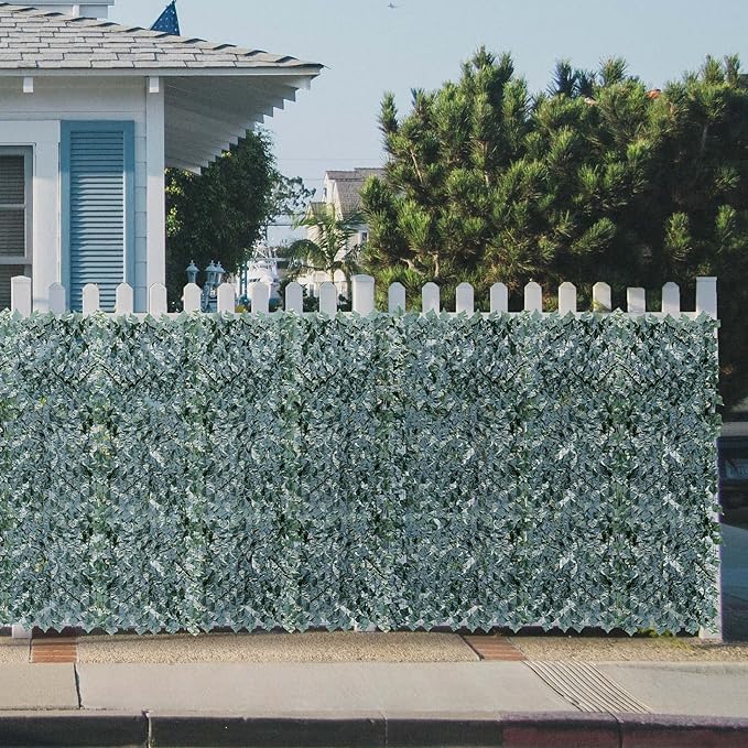 TANG 39"x156" Faux Ivy Privacy Fence Screen Roll- 5Pcs Artificial Leaf Fences Greenery with Lattice Panel,Outdoor Green Wall Chain Link Fence Covering for Balcony Backyard Patio, Dark Green Ivy