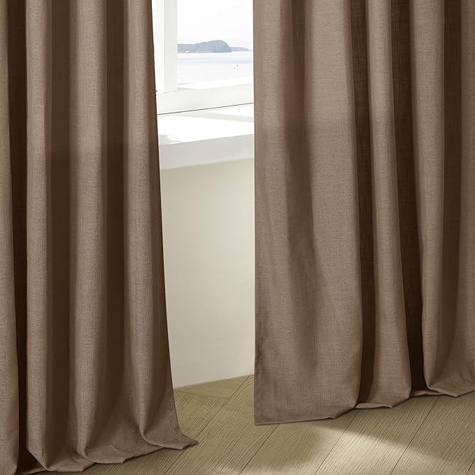 Extra Long Brown Linen Curtains 120 Inches Long Dutch Cocoa Boho Country Farmhouse Curtain Light Filtering Semi Sheer Back Tab Pinch Pleat Curtain for Tall Ceiling Living Room Bedroom 2 Panels