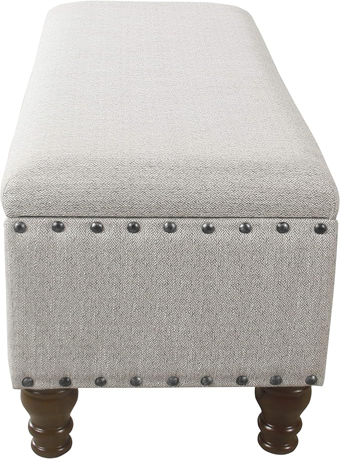 Homepop Home Decor | Upholstered Bench with Nailhead Trim | Large Ottoman with Storage for Living Room & Bedroom | Decorative Home Furniture, Gray Woven