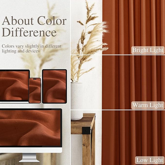 Terracotta Linen Curtains 92 inches Long 2 Panel Set Back Tab Rod Pocket Rustic Farmhouse Boho Curtains for Living Room Semi Sheer Brick Burnt Orange Bohemian Fall Decor for Dining Room Rust