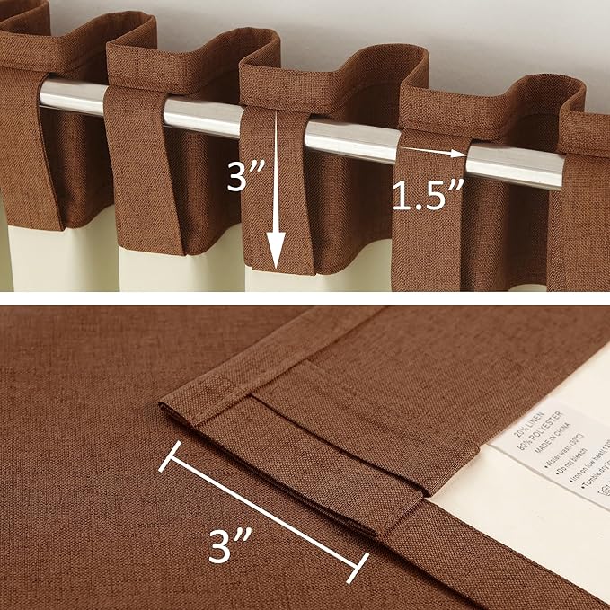 DUALIFE Rust 96 Inch Long Blackout Terracotta Curtains - Extra Wide Thermal Insulated Sun Block Out Bedroom Linen Curtains 8 ft Window Covering Back Tab Drapes for Hall Living Room W84 x L96,2 Pcs