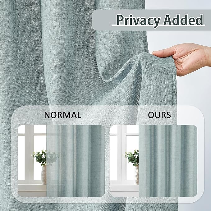 Light Blue Linen Pinch Pleat Curtains 102 Inches Long Pleated Semi Sheer Textured Drapes Hooks Back Tab Coastal Modern Light Filtering Curtain 2 Panels for Living Room Bedroom Office 42x102