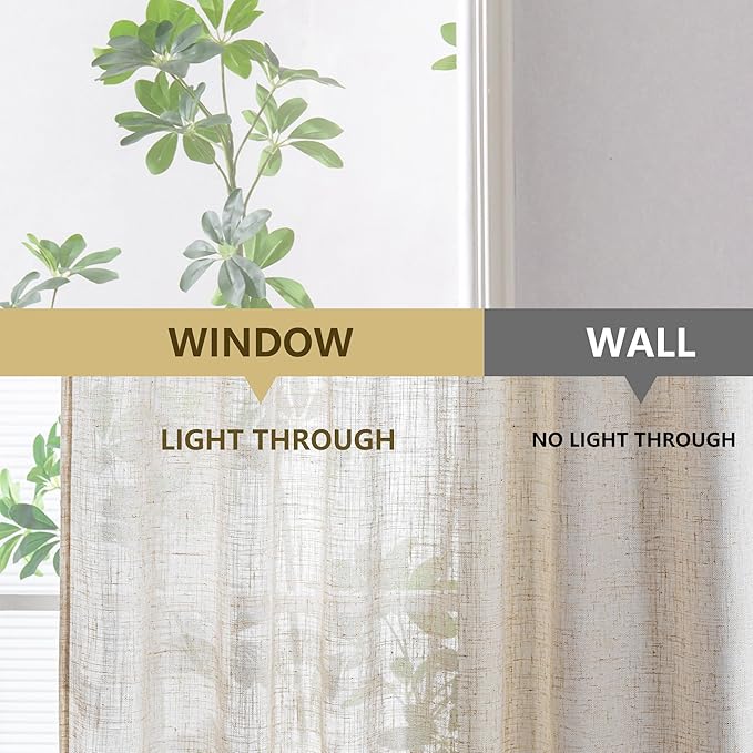 MYSKY HOME Living Room Curtains for Windows, Semi Sheer Linen Curtains Boho Room Decor Sliding Glass Patio Doorways Pinch Pleated Light Filtering Privacy Protect Soft Texture, 40" x 90", Linen, 2 PCS