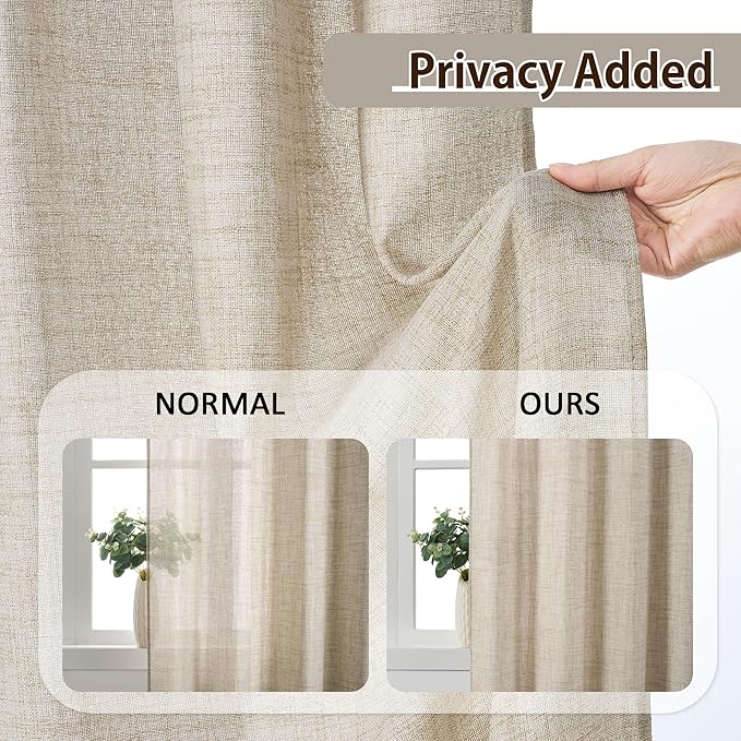 RAIN CITY Pinch Pleated Sheer Curtains 72 Inches Long,Rustic Country Linen Light Filtering Curtain for Bedroom Nursery Privacy Pinch Pleated Back Tab Semi Sheer Drapes 2 Panels Set Beige Color 42x72