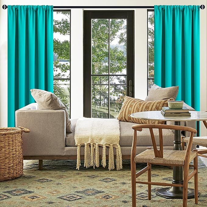 JIUZHEN Blackout Curtains for Bedroom– Thermal Insulated,Noise Reducing Room Darkening Privacy Drapes for Living Room, Set of 2 Panels with Tiebacks, 42 x 63 inch Long, Peacock Blue