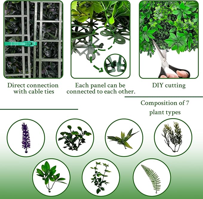 Artificial Greenery Wall Panels: 20''x 20'' 12P UV-Anti Faux Greennery Grass Wall Privacy Backdrop Fence Screen for Garden Fence Covering Privacy, Outdoor Indoor Home Decor