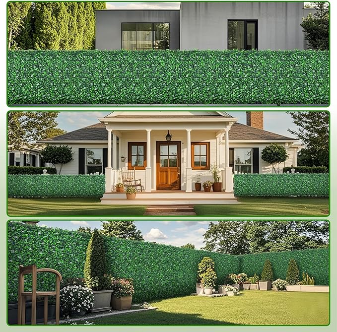 Grass Wall Panels Roll, 40"x120" (33.33 sqft) Artificial Ivy with White Flower, UV-Anti Faux Boxwood Grass Wall Greenery Panels for Garden Patio Balcony Decor