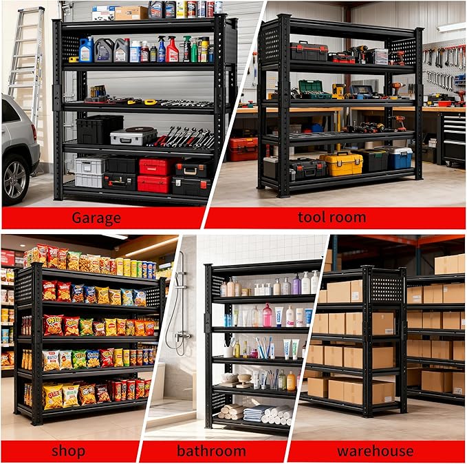 SILVEL 48.2" W Garage Shelving, 5000LBS Heavy Duty Metal Shelving, 2025 Grid Storage Shelves with 2 Side Pegboards, Industrial 5 Tier Shelves for Basement Pantry Warehouse Supermarket, 10 Pack