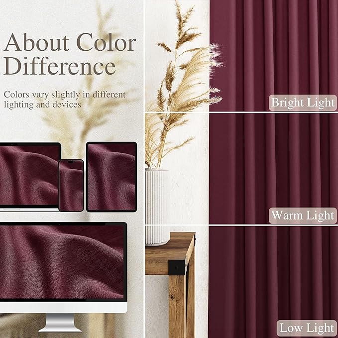 Nanspring Linen Curtains 108 Inches Long for Living Room Bedroom 2 Panels Set Burgundy Extra Long Back Tab Curtain Light Filtering Sheer Drapes Floor to Ceiling Curtain for Large Windows 52x108