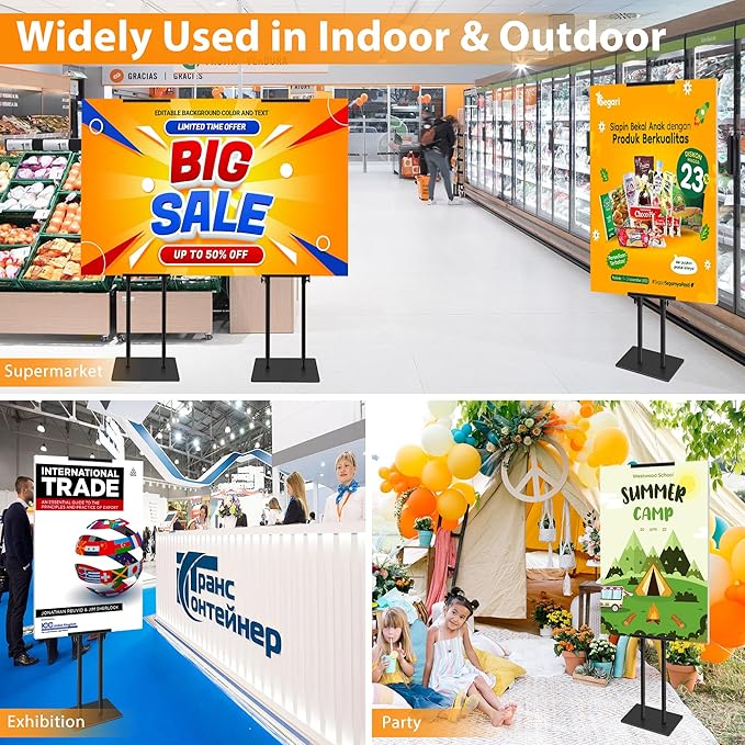 Poster Stand Heavy Duty - Adjustable Poster Board Stand Double-Sided Poster Stands for Display Foam Board Sign Stand Holder, Pedestal Sign Holder Floor Stand Height Up to 80 Inch, 2 Pack