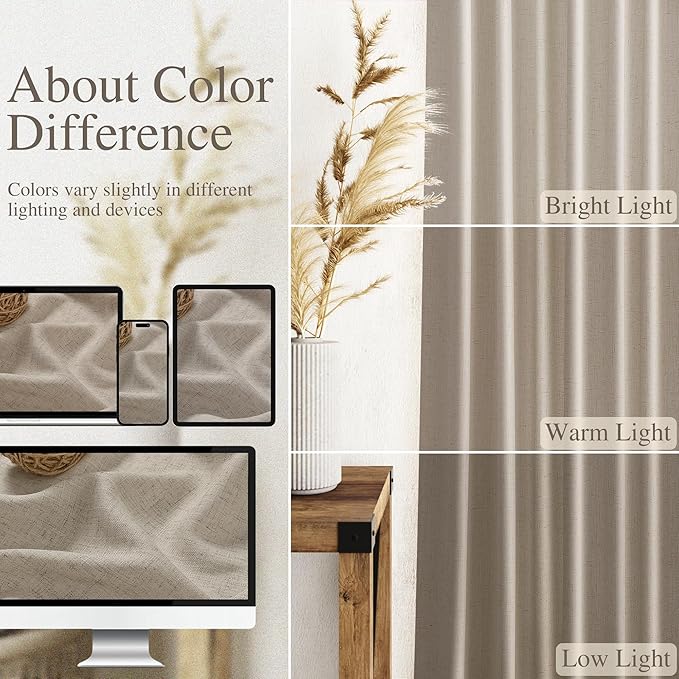 Nanspring 108 Inch Long Curtains for Living Room Cobblestone Linen Blend Light Filtering Semi Sheer Curtain Back Tab Modern Farmhouse Decor Floor to Ceiling High Window for Bedroom 52x108, 2 Panels