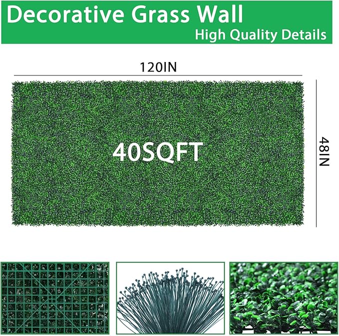 Artificial Greenery Wall Rolls,48"x 120"(40 sq.ft) UV-Anti Faux Ivy Leaves Privacy Fence Screen Grass Wall Roll Panels for Indoor Home Decor and Outdoor Garden Backyard