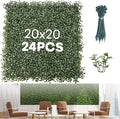 Grass Wall Panels 20″ × 20″ (24 Pack) – UV-Protected Artificial Boxwood Hedge Greenery Backdrop Covers 66 sq ft, Indoor/Outdoor Privacy Fence Screen, Zip Ties & Spare Leaves Included