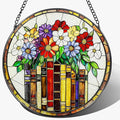 8-Inch Flower Books Stained Glass Ornament, Stained Glass Window Hanging, Window Hanging Decor Suncatcher – Holiday Decor | Gifts for Bookworm, Book Reader, Book Lovers | Holiday Decorators