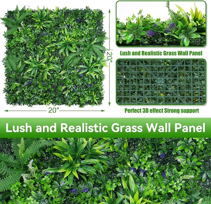 Artificial Grass Wall Panels, 20"x20" 8pcs Hedge Grass Backdrop, UV-Anti Fake Greenery Plant Boxwood Panels, Green Wall Decor for Outdoor Indoor Patio Garden Backyard