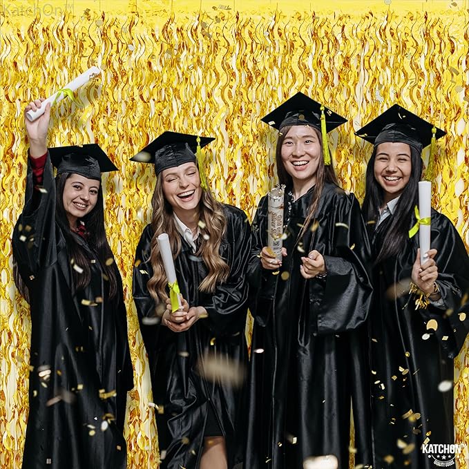 KatchOn, Large Wave Gold Backdrop Curtain - Pack of 2 | Gold Streamer Backdrop for NYE Decor | Golden Fringe Backdrop for New Years Decorations 2026, Golden Birthday Decorations, Bridal Shower