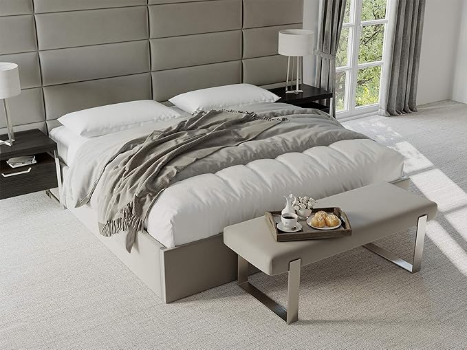 VANT Upholstered Bed Bench - Micro Suede Ocean Blue - Brushed Nickel - Contemporary Modern, Bedroom Bench Seat, Hallway, or Entryway