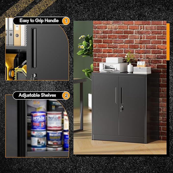 Greenvelly Metal Storage Cabinet with Doors and Shelves,Lockable Storage Cabinet for Office,36”Black Metal Utility Cabinet Garage Cabinets, Lockable File Cabinet for Home Office, Garage, Kitchen, Shop