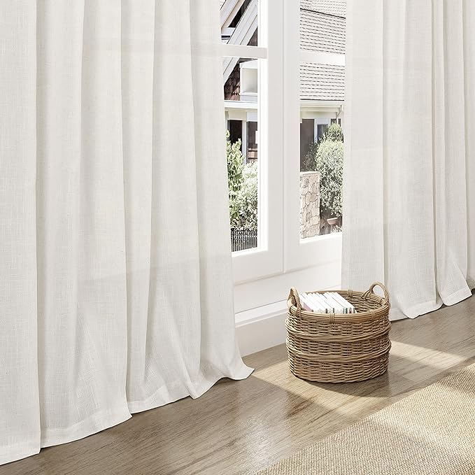 Cream Linen Curtains 80 inches Long for Bedroom Back Tab Light Filtering Privacy Sheer Curtains Modern Farmhouse Coastal Decor Cotton Textured Gauze Curtain 2 Panel Set 38x80 for Dinning Room
