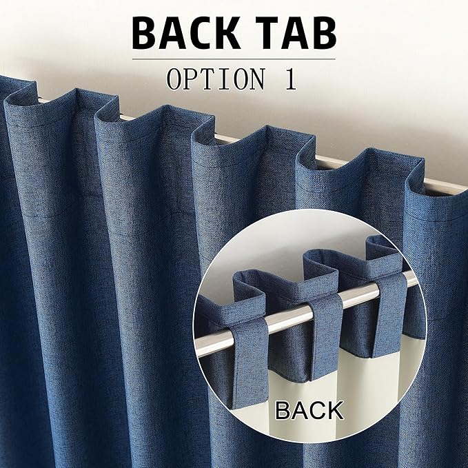 DUALIFE Blue 102 Inch Length Curtains, 100% Blackout Curtains 84 Inch Extra Wide for Bedroom Thermal Insulated Noise Cancelling Pleated Heading Tape Ring Back Tab Kids Boho Drapes 2 Panel Set 84x102