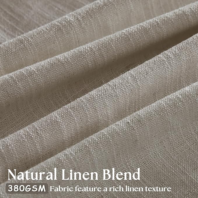 Taupe Burlywood Pinch Pleat Linen Curtains 120 Inches Long 60 Inch Wide for Patio Sliding Door Light Filtering Semi Sheer Pleated Drapes Back Tab Extra Wide 60 x 120 Curtain for Living Dining Room