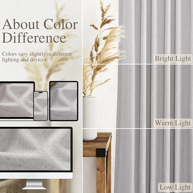 Grey Linen Textured 96 Inch Curtains 2 Panel Set Back Tab Rod Pocket Sheer Light Filtering Boho Room Decor Aesthetic Curtains Burlap Look Curtain Drapes for Living Room Bedroom 8Ft 40x96 Inch
