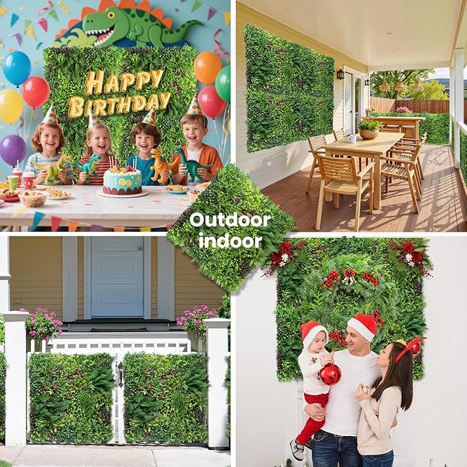 Artificial Grass Wall Roll 40"x120" (3.33ft x 10ft,33.3 Sq.ft), 3D Green Grass Wall for Outdoor Fence Indoor Decor, Greenery Privacy Screen for Patio Backyard, with DIY 60 PCS Violet Flower