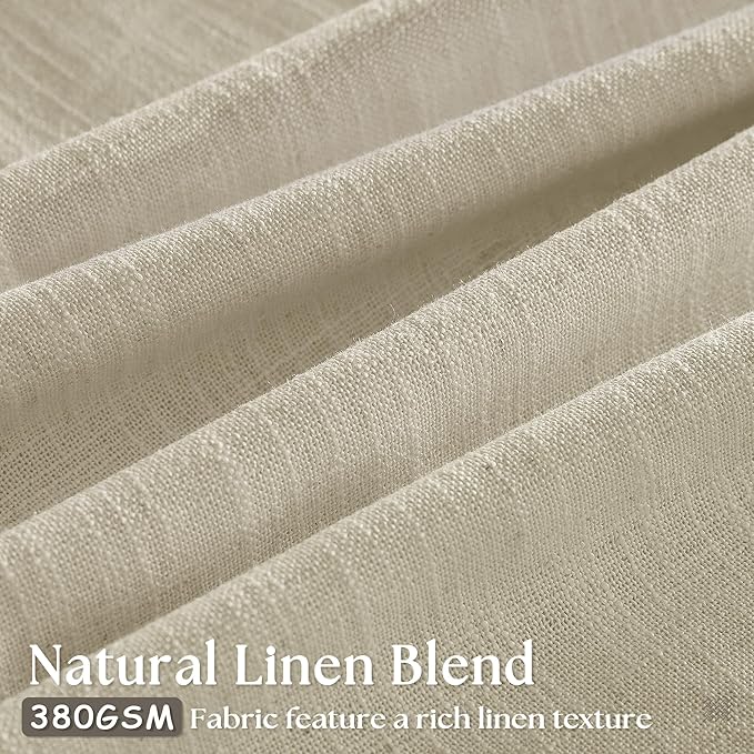 Beige Linen Pinch Pleated 120 Inch Curtains 2 Panels for Living Room Bedroom Memory Training Shape Semi Sheer Neutral Flax Pinch Pleat Drapes with Hooks Rings Light Filtering Window Curtain 40x120
