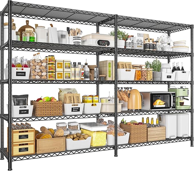 REIBII 73''W Shelf 1650 LBS Storage Shelves 5-Tier Metal Shelving Wire Shelving Unit, Adjustable Heavy Duty Metal Shelves Wire Shelf for Pantry Kitchen Industrial Garage, 17.7" D x 73" W x 71" H