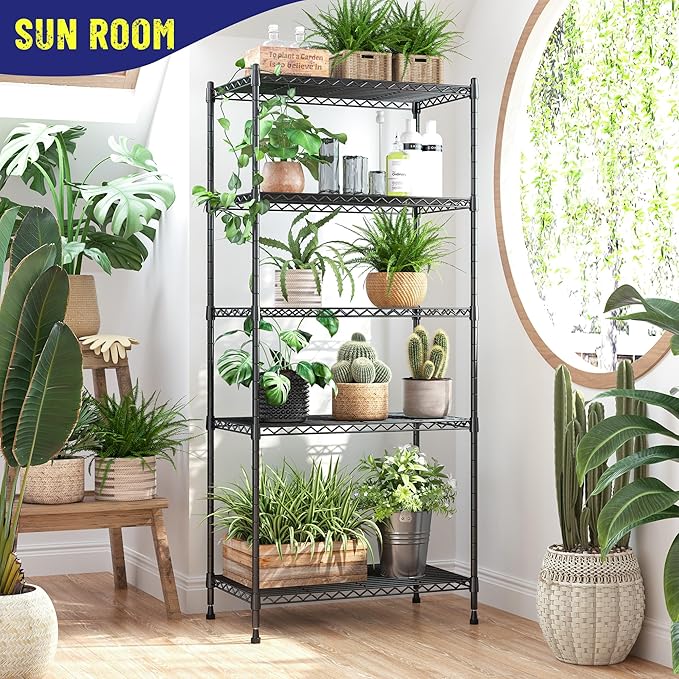 5-Tier Shelf, Shelves Capacity 1010LBS,Storage Shelves Adjustable Wire Shelving,Metal Shelving Unit Storage Rack for Kitchen Pantry Closet Laundry School Commercial 59.4" Hx21.5 W x13.6 D
