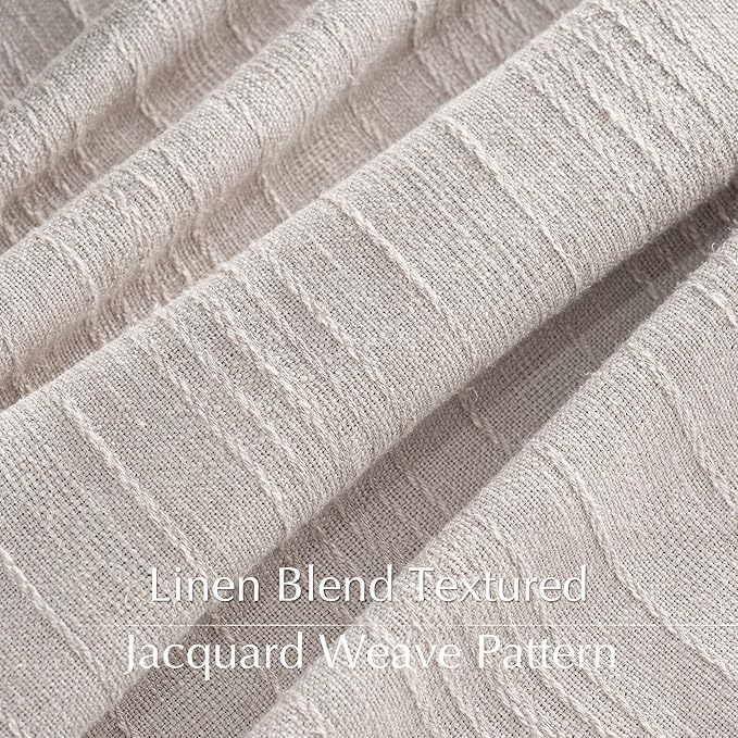 NICETOWN Linen Curtains Jacquard Waffle Weave Pattern, Boho Window Treatments Privacy with Light Filtering Drapes for Living Room, Angora, W52 x L108, 2 Panels