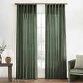 XTMYI 102 Inch Length Olive Green Sheer Linen Curtains 2 Panels Set,Hook Belt Pleated Back Tab Cotton Polyester Blend Light Filtering Semi Sheer Curtain Drapes for Living Room Bedroom,50x102 in Long